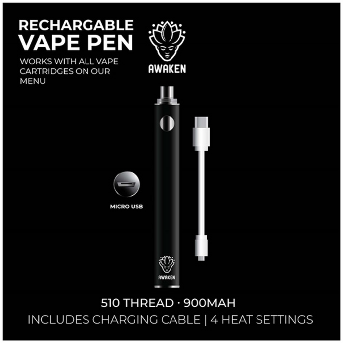 Awaken Vape Pen | Metallic Silver | Rechargeable | 4 Heat Settings
